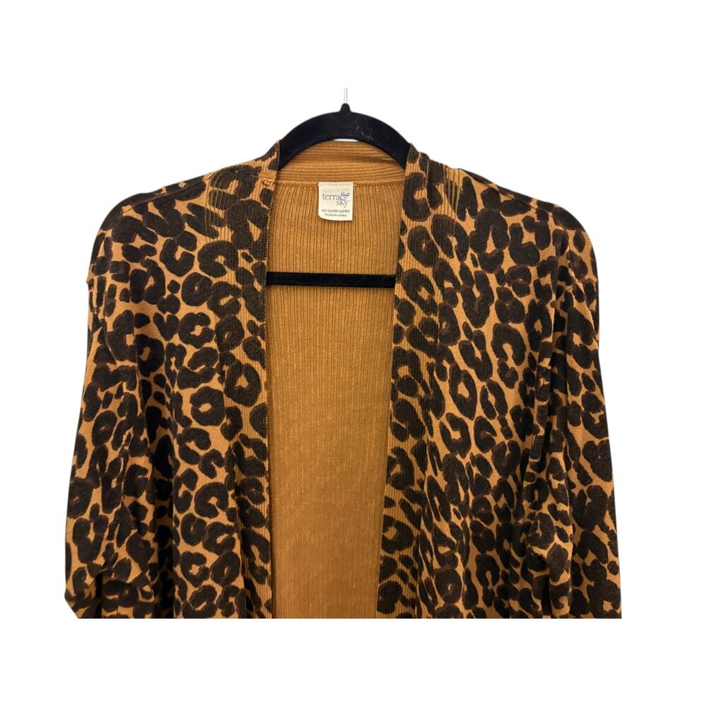 Leopard Print Cardigan Sweater Terra & Sky 2XL Light Tight Knit Long Sleeve - Picture 3 of 11